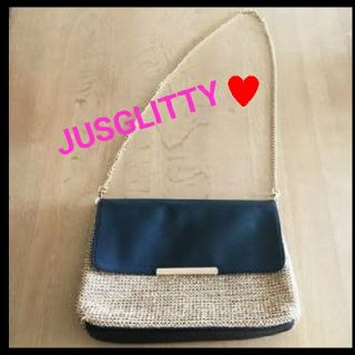 ジャスグリッティー(JUSGLITTY)のJUSGLITTY☆ジャスグリッティー☆ネイビー籐カゴクラッチバッグ☆新品未使用(ハンドバッグ)