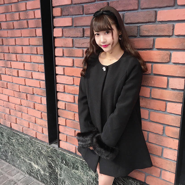 evelyn ノーカラーコート 黒