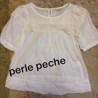 ペルルペッシュ(Perle Peche)のperle peche レース付トップス(カットソー(半袖/袖なし))