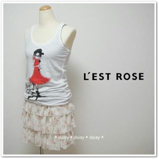 レストローズ(L'EST ROSE)の美品 レストローズ 花柄シフォンスカート ミニスカート 白(ミニスカート)