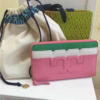 トリーバーチ(Tory Burch)のTory Burch トリーバーチ 長財布 グリーン ピンク 新品 牛革(財布)