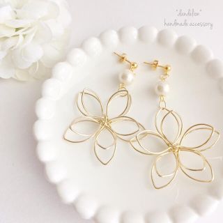 再* ~大花~ wire flower コットンパールピアス/イヤリング(ピアス)