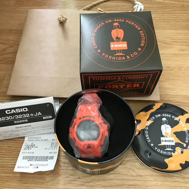 【当店限定販売】 PORTER CASIO オレンジ DW-6900 35周年 G-SHOCK 腕時計(デジタル)