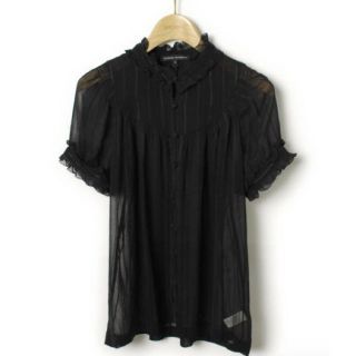 バナナリパブリック(Banana Republic)のバナナリパブリック中古ストライプシフォンブラウスS黒美品(シャツ/ブラウス(半袖/袖なし))