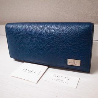 Gucci - 正規品 美品 グッチ 長財布 レザー 青 メンズ バッグ 財布