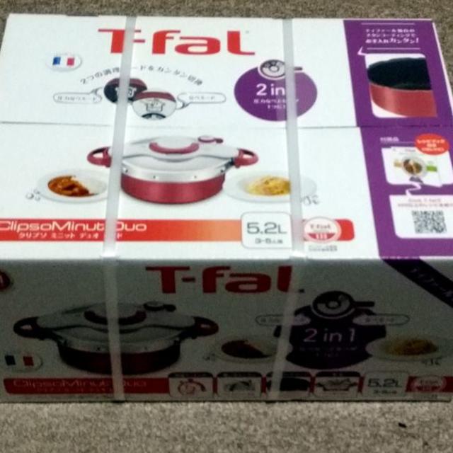 T-fal(ティファール)のT-fal ティファール 圧力鍋 5.2L クリプソ ミニット デュオ レッド インテリア/住まい/日用品のキッチン/食器(調理道具/製菓道具)の商品写真