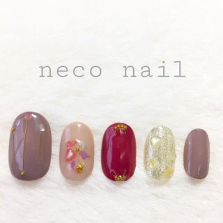 neconail No.14モカ・ワインレッド♡シェル ショート