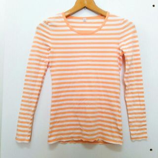 ユニクロ(UNIQLO)のUNIQLO クルーネック ボーダートップス 白×オレンジ Sサイズ(Tシャツ(長袖/七分))