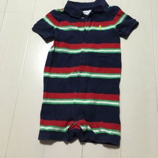 ラルフローレン(Ralph Lauren)のラルフローレン ロンパース 紺色 ボーダー つなぎ オール 80(カバーオール)