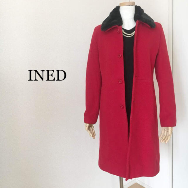 INED(イネド)の美品 INED レッド上品ウールコート 2 レディースのジャケット/アウター(ロングコート)の商品写真