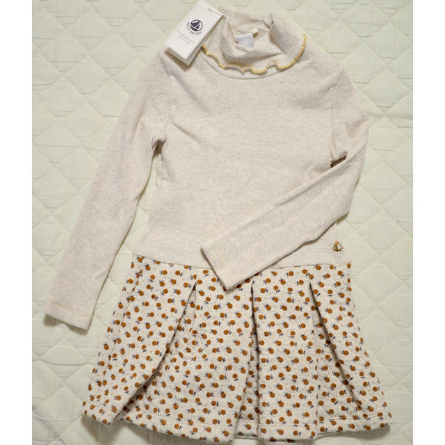 PETIT BATEAU(プチバトー)のプチバトー ４ｘ２リブ編みコンビワンピース 6A キッズ/ベビー/マタニティのキッズ服女の子用(90cm~)(ワンピース)の商品写真