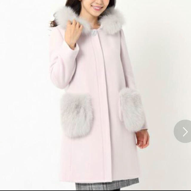MISCH MASCH(ミッシュマッシュ)の美品♡MISCH  MASCHのポケットファーフードコート♡ピンク レディースのジャケット/アウター(ロングコート)の商品写真