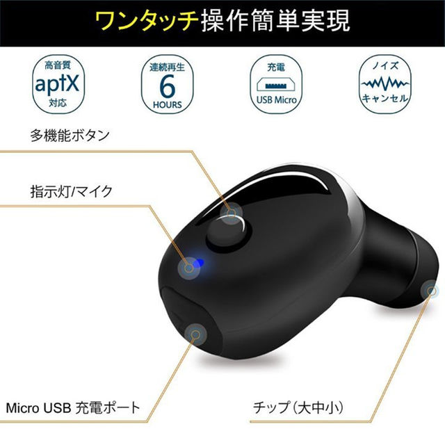 送料無料☆ 新品 Temdan Bluetooth イヤホン 防水 片耳 スマホ/家電/カメラのオーディオ機器(ヘッドフォン/イヤフォン)の商品写真