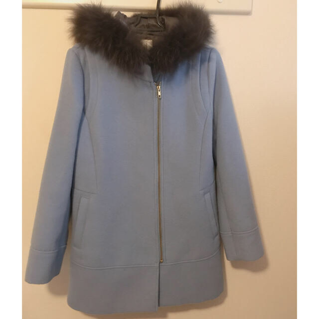 OPAQUE(オペーク)のブルー♡ファー付きコート レディースのジャケット/アウター(ロングコート)の商品写真