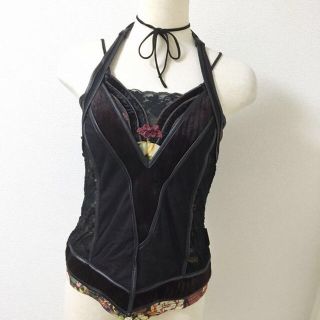 ozzon オッズオネスト 和花柄×ファー付きベストキャミソール(キャミソール)