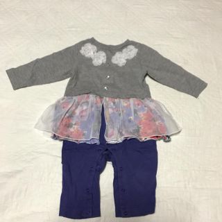 ハッカベビー(hakka baby)の美品♡ハッカベビーhakkababyのお花モチーフロンパースS60.70パープル(ロンパース)