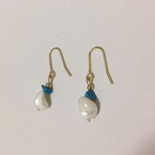 ハンドメイド シェルパール&ターコイズピアス(ピアス)