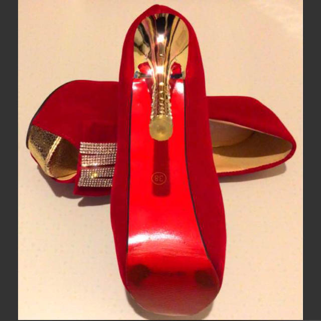 リボン付き ベロアオープントゥパンプス レディースの靴/シューズ(ハイヒール/パンプス)の商品写真