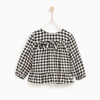 ザラキッズ(ZARA KIDS)のザラベイビー リボンつき ギンガムチェックシャツ(ブラウス)