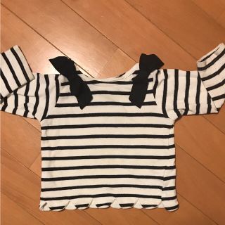 プティマイン(petit main)のyuki様専用  袖ボーダーTシャツ カットソー リボン プティマイン 80(シャツ/カットソー)