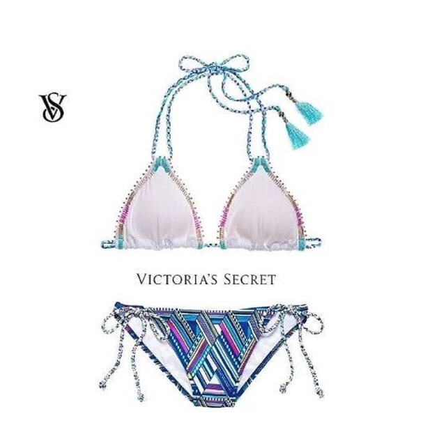 新品 Victoria's secret ライン刺繍 三角ビキニset