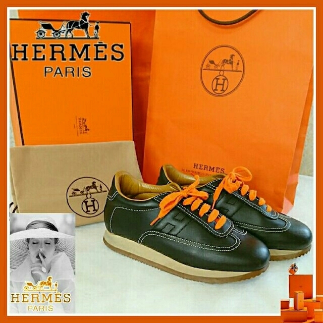 Hermes(エルメス)の定価10万強エルメス💖クイックレザーシューズ オレンジ紐💖お箱 保存袋付き☆ レディースの靴/シューズ(スニーカー)の商品写真