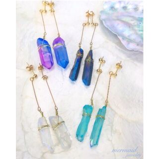 天然石 クリスタル ロング ピアス/イヤリング mermaid jewelry(イヤリング)