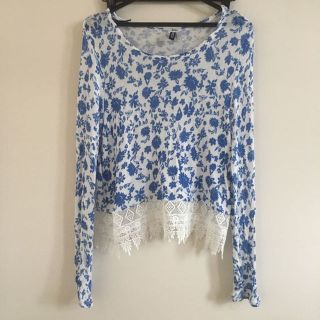 エイチアンドエム(H&M)のH&M カットソー トップス 花柄 レース ブルー レディース(その他)