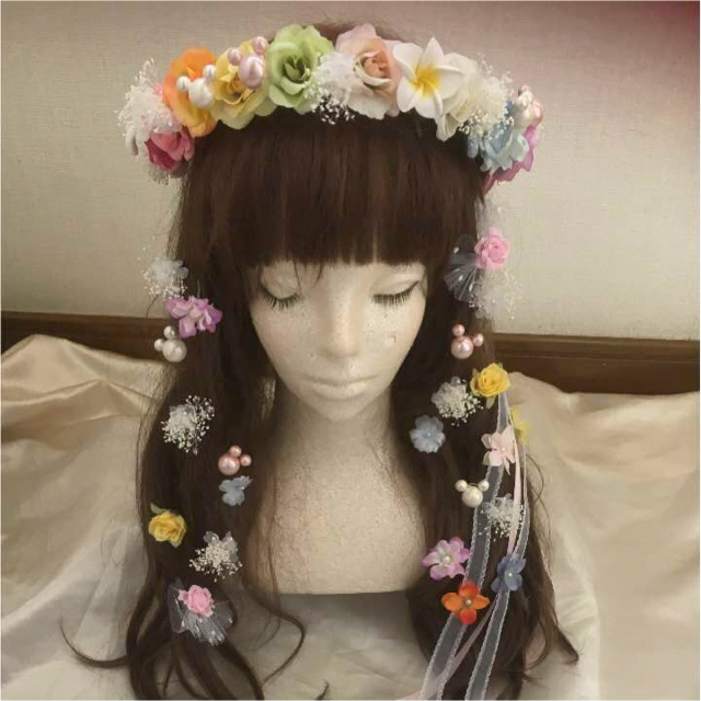 ラプンツェル かすみ草 花冠♡ミッキーパール入り♡花ピンセット