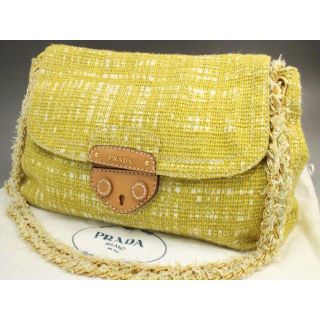 プラダ(PRADA)の【美品】 プラダ ツイード ショルダーバッグ イエロー(ショルダーバッグ)