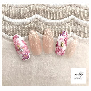 no.04 nail tip 〈水彩Flower〉pink violet ネイル コスメ/美容のネイル(つけ爪/ネイルチップ)の商品写真
