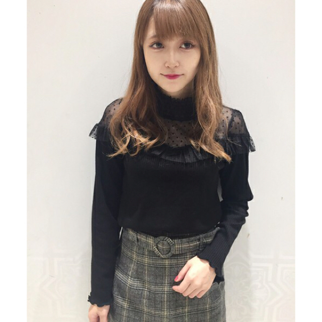 one*way(ワンウェイ)の♡【美品】レース フリル メロー 黒 リブトップス♡ レディースのトップス(カットソー(長袖/七分))の商品写真