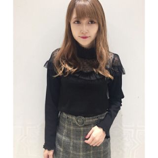 ワンウェイ(one*way)の♡【美品】レース フリル メロー 黒 リブトップス♡(カットソー(長袖/七分))