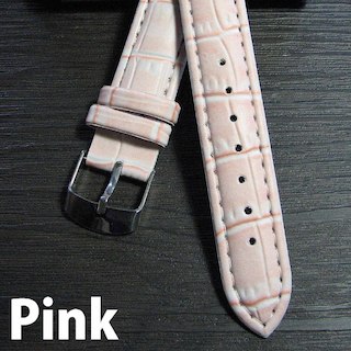 クロコ型押 18mm ピンク PUレザー時計ベルト [バネ棒2本付](腕時計)