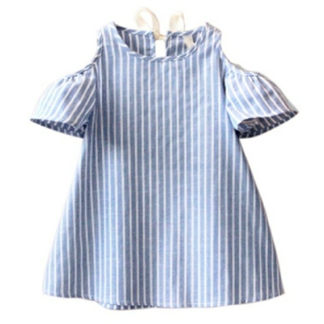 ワンピース 肩空き ストライプ 海外子供服 キッズ/ベビー/マタニティのキッズ服女の子用(90cm~)(ワンピース)の商品写真