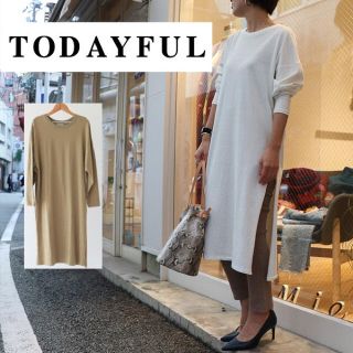 トゥデイフル(TODAYFUL)のTODAYFUL コットンスリットワンピース  オフホワイト 38 (ひざ丈ワンピース)