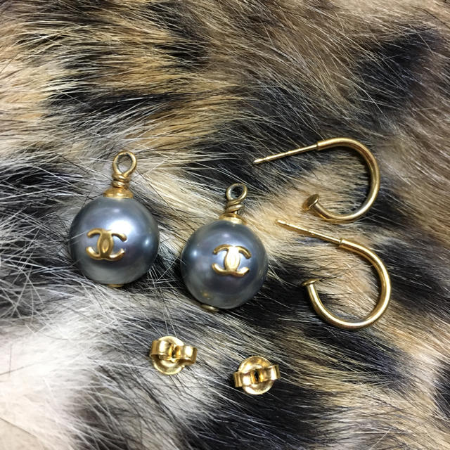 CHANEL - ☆CHANEL シャネル☆希少!グレーパールフープピアス*ココ