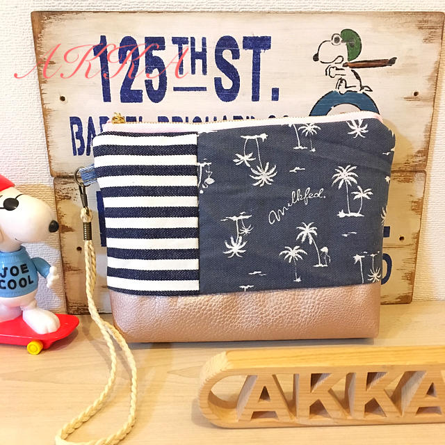 大人アメリカン&パームツリー×ボーダー☆クラッチminimini by.AKKA レディースのバッグ(クラッチバッグ)の商品写真