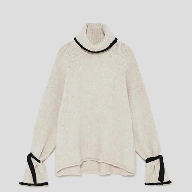 ZARA(ザラ)のZARA KNIT リボン付きタートルニットセーター サイズS  レディースのトップス(ニット/セーター)の商品写真