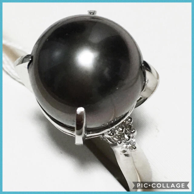 本物 Pt900  南洋 タヒチ パール リング ブラック 真珠 11.5mm レディースのアクセサリー(リング(指輪))の商品写真