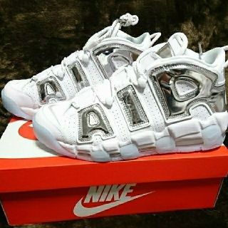 ナイキ(NIKE)のNIKE Air More Uptenpo white, chrome&blue(スニーカー)