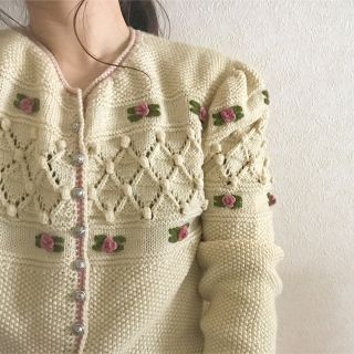 グリモワール(Grimoire)のヴィンテージ  ニットカーディガン 刺繍 古着 vintage(カーディガン)