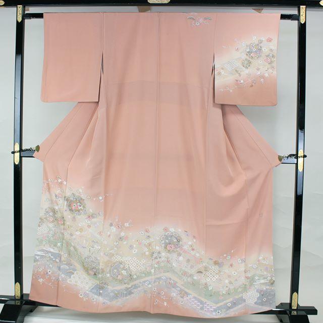 AB2054　極上訪問着　164㎝　肌色系蘇州汕頭手刺繍