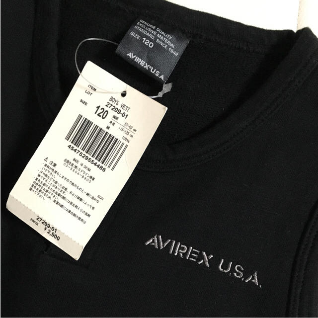 AVIREX(アヴィレックス)の新品タグ付  アビレックス  ベスト  黒  120cm AVIREX キッズ/ベビー/マタニティのキッズ服男の子用(90cm~)(その他)の商品写真