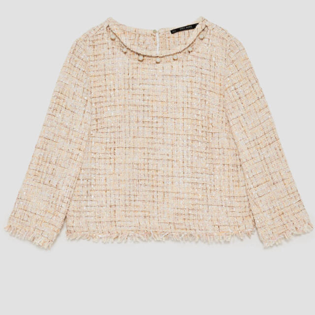 ZARA(ザラ)のZARA ツイード パールトップス レディースのトップス(カットソー(長袖/七分))の商品写真