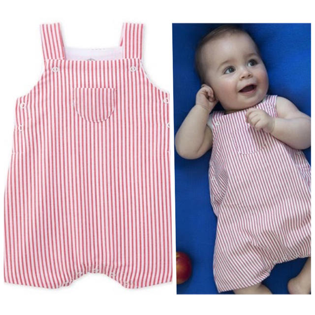 PETIT BATEAU(プチバトー)のちび様専用☆18M プチバトー ストライプショートサロペット キッズ/ベビー/マタニティのベビー服(~85cm)(ロンパース)の商品写真