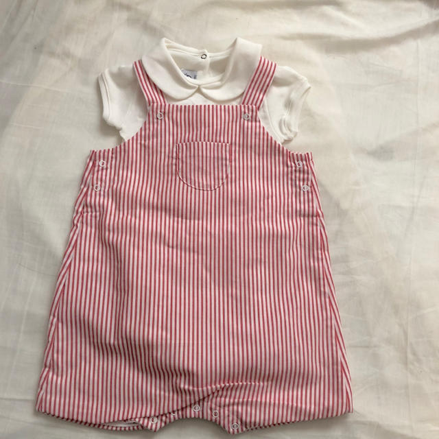 PETIT BATEAU(プチバトー)のちび様専用☆18M プチバトー ストライプショートサロペット キッズ/ベビー/マタニティのベビー服(~85cm)(ロンパース)の商品写真