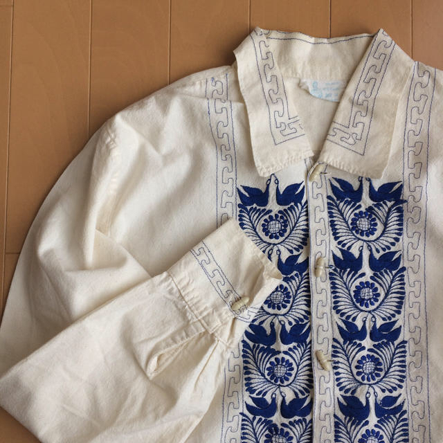 メキシコ刺繍 ブラウス 半袖 Tシャツ 鳥 手刺繍 刺し子 紫エスニック