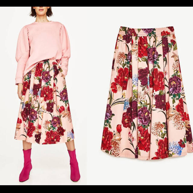 ZARA(ザラ)の花柄ミディスカート✳︎ZARA WOMAN レディースのスカート(ひざ丈スカート)の商品写真