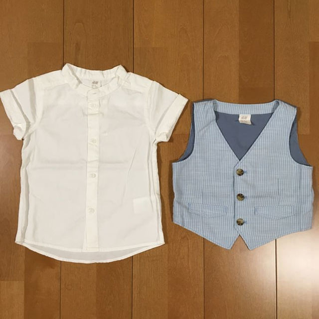 H&M(エイチアンドエム)の【新品】H&M 80 グランドファーザーシャツ&ベストセット キッズ/ベビー/マタニティのベビー服(~85cm)(その他)の商品写真